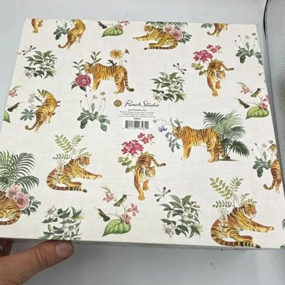Punch Studio Tiger and Floral Pattern Decorative Keepsake Storage Box Set